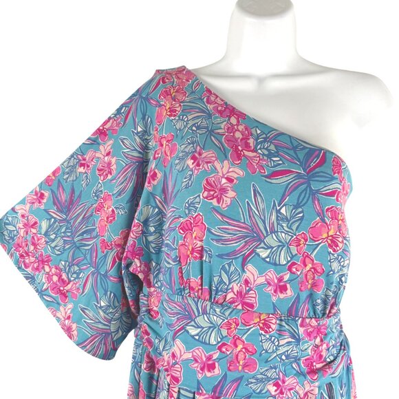 Lilly Pulitzer Niki One Shoulder Romper Size 14 Cumulus Blue Orchid Oasis DR1787 - Picture 5 of 13